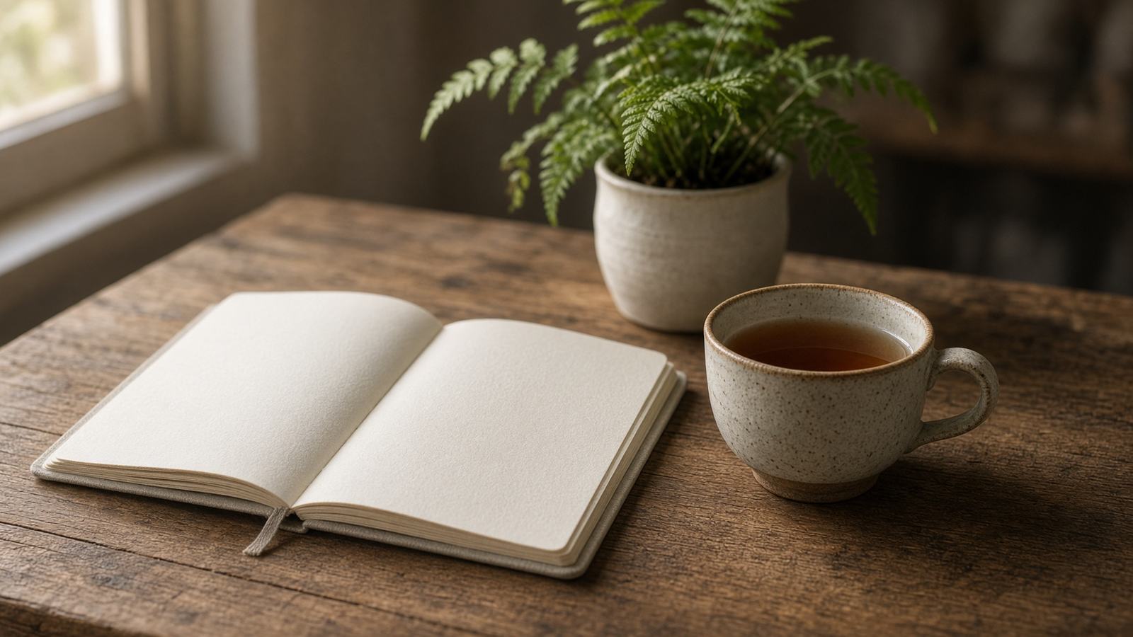 Notizbuch und Tasse